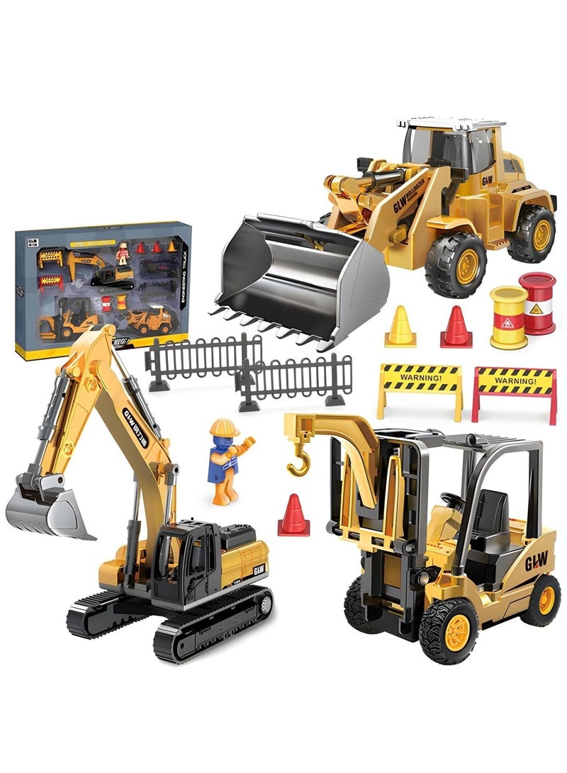 Construction Trucks Toy Set for kids,Including Crane,Bulldozer,Excavator Trucks Toy,Engineering Car Toy Set,DIY Scene Simulation Toys,Simulation Model Car Toys