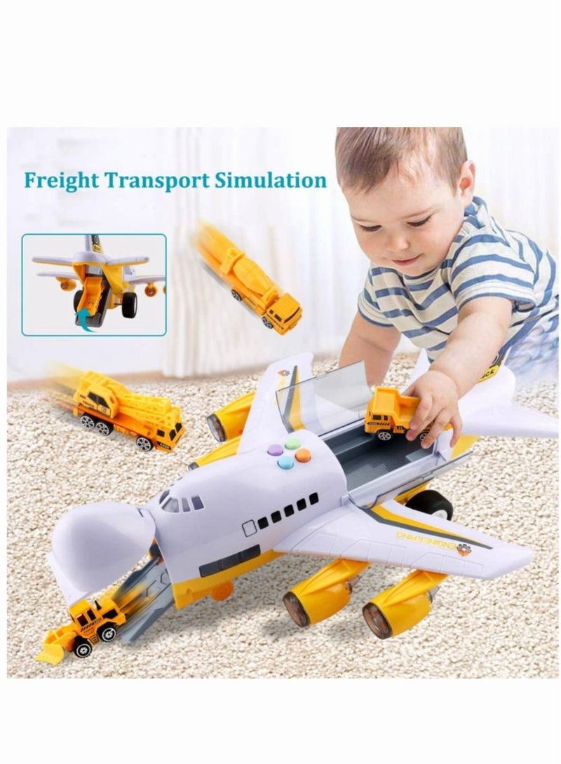 Car Toys Set with Transport Cargo Airplane and Large Play Mat Mini Educational Vehicle Police Car Set for Kids Toddlers Boys Child Gift for 3 4 5 6 Years Old 6 Cars Large Plane 11 Road Signs