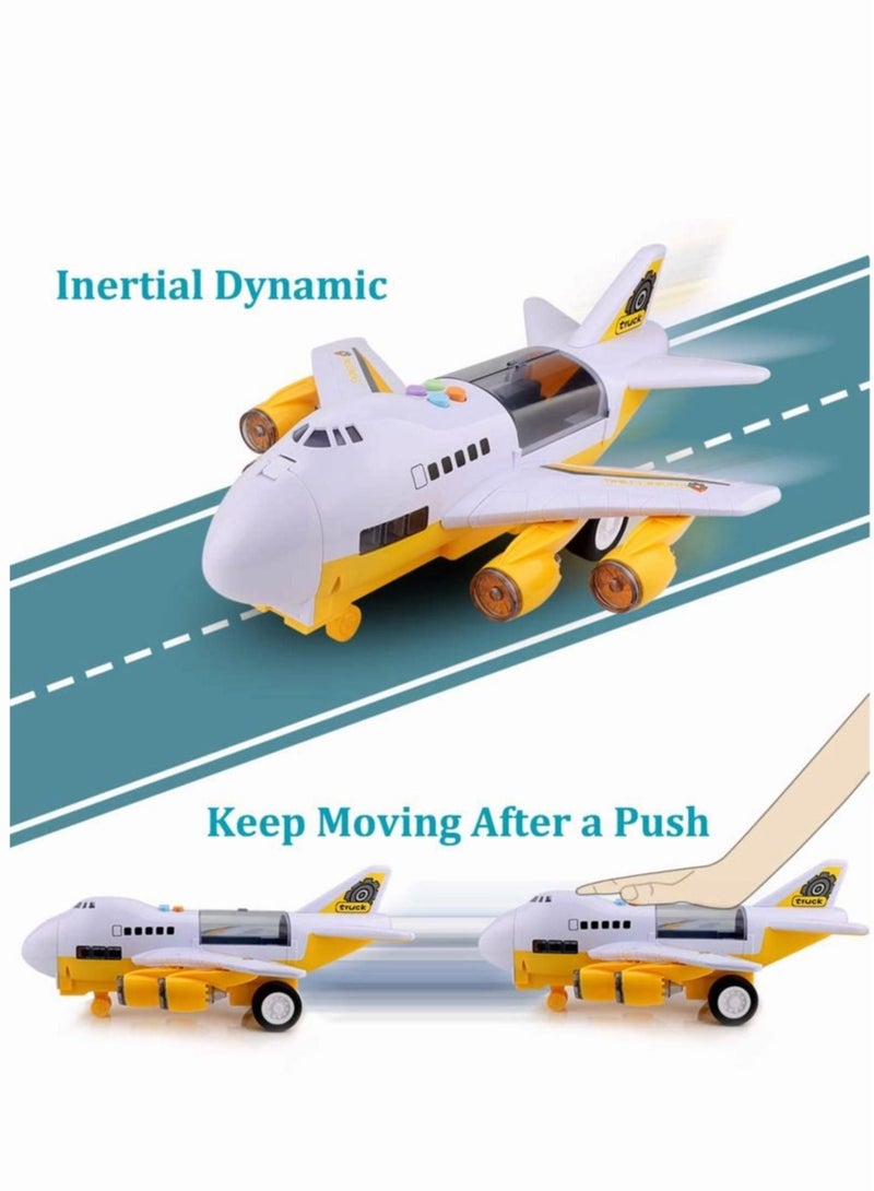 Car Toys Set with Transport Cargo Airplane and Large Play Mat Mini Educational Vehicle Police Car Set for Kids Toddlers Boys Child Gift for 3 4 5 6 Years Old 6 Cars Large Plane 11 Road Signs