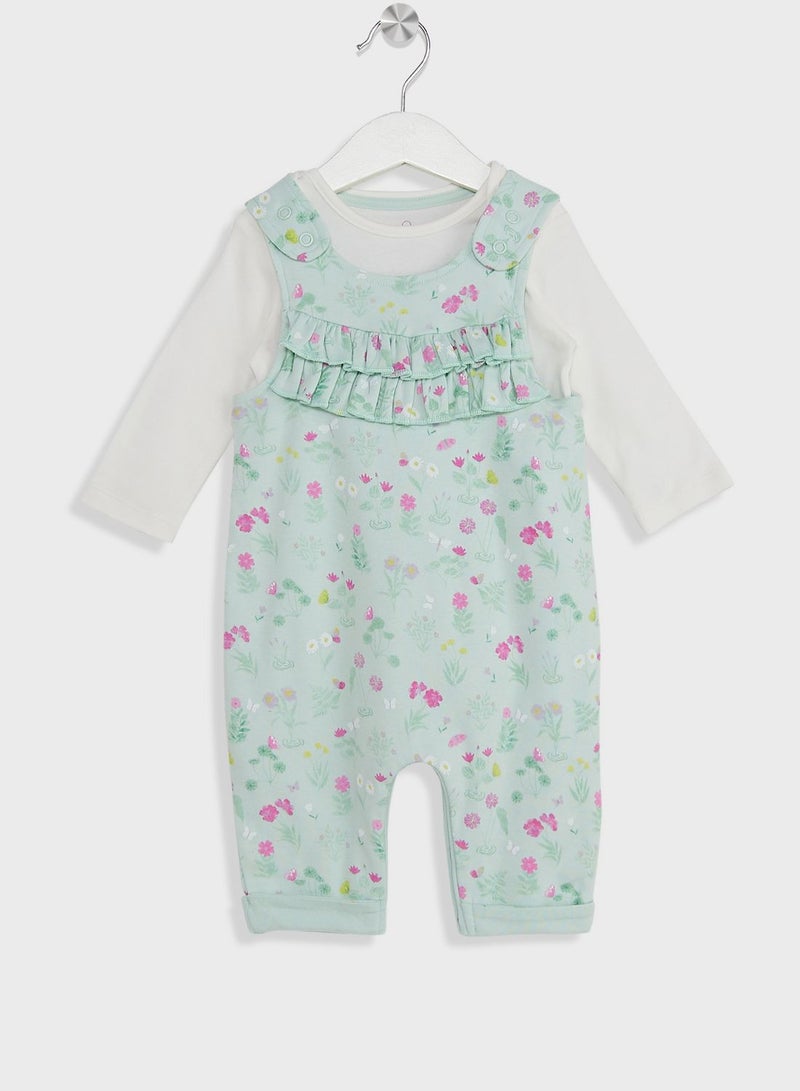 Infant Floral Print Dungaree & Bodysuit Set