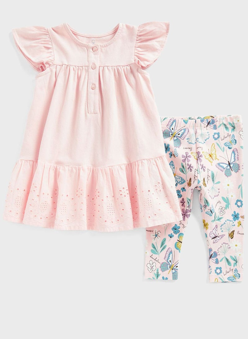 Infant Butterfly Print Midi Dress & Leggings Set