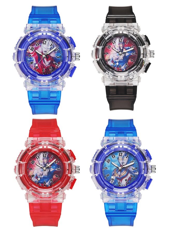4 Ultraman Watches Boys Girls Watch,Child Watches Luminous Analog Watches for Kids Ages 3-12, Easy to Read Time Leather Wrist Watch Kids Birthday Gifts for Children Age 3+Yrs
