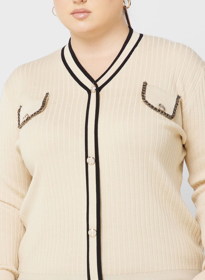 Contrast Detail Button Down Cardigan