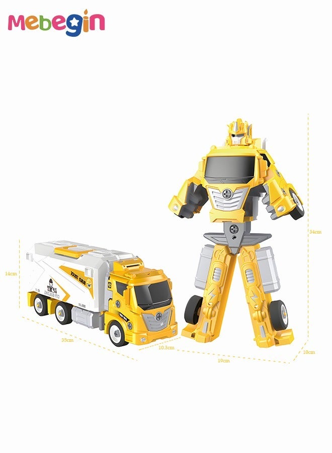 3 in 1 Robot Transforming Truck Toy Set with Road Barrier Traffic Signs, Transforming Engineering Car Assembled Toy, Transforming Container Truck, DIY Outdoor Construction Toys for Kids, Perfect Gift for Kids