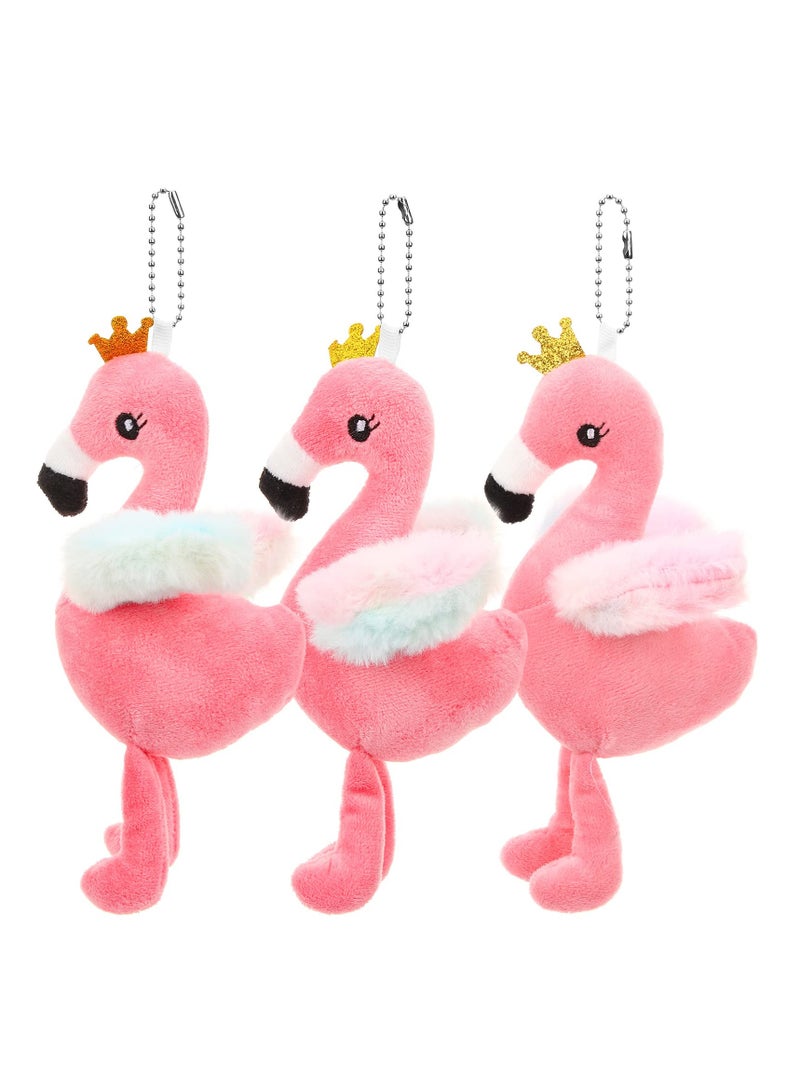 3Pcs Plush Flamingo Keychains with Glitter Crown Stuffed Animal Pendant Backpack Bag Hanging Keychain Flamingo Party Favors Pink