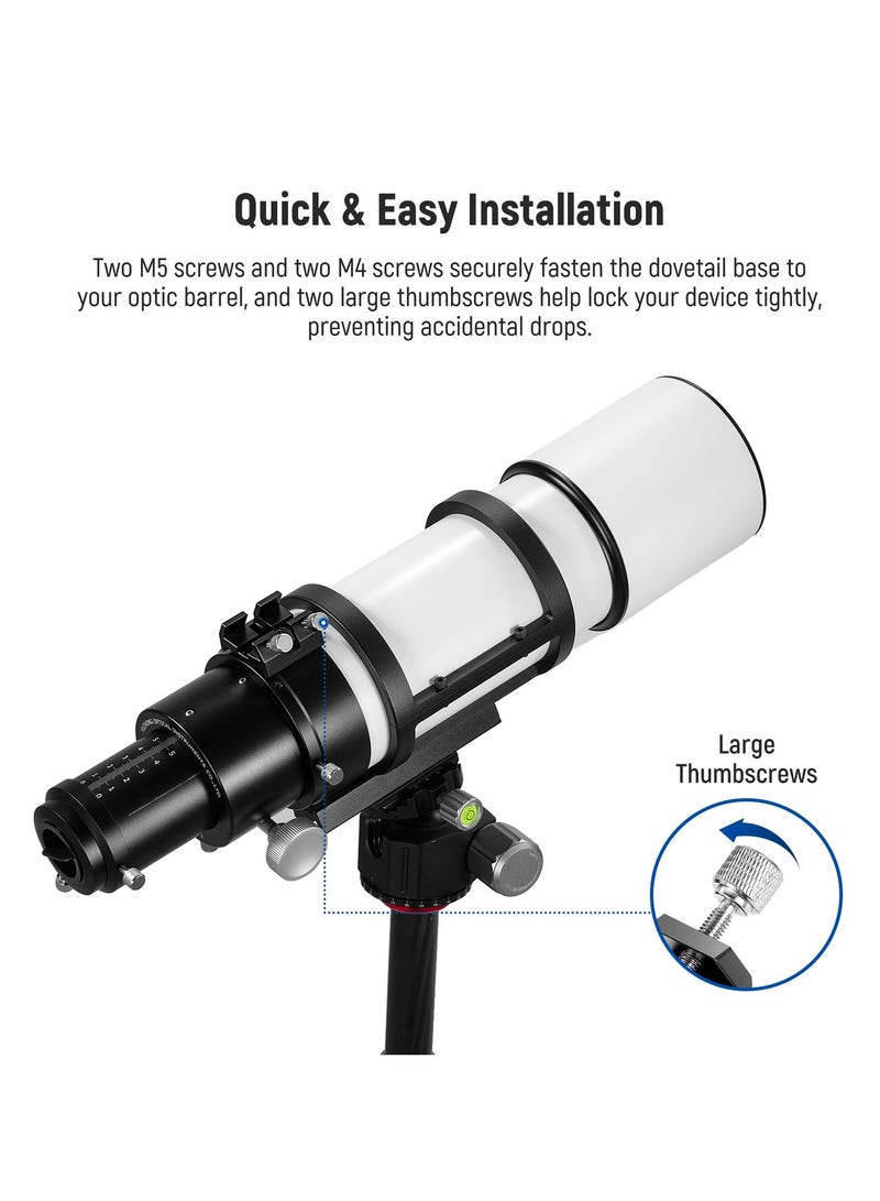 Universal Dovetail Base Telescope Mount, Dovetail Clamp with Two Thumbscrews, M5/M4 Screws, LS-15, Dovetail Base for Finder Scope