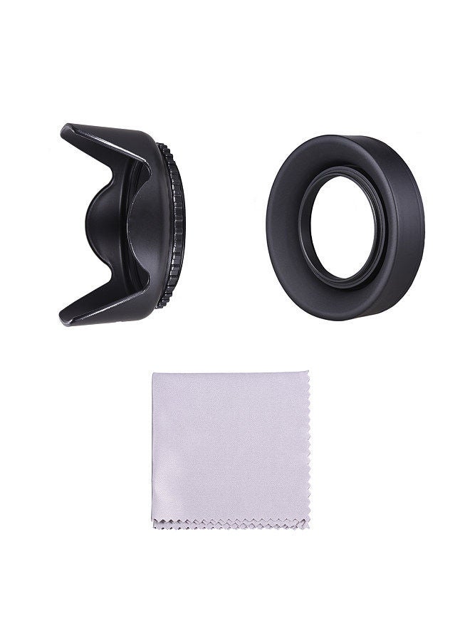 58mm Lens Hood Set with Tulip Flower Lens Hood + Collapsible Rubber Lens Hood + Lens Cleaning Cloth Replacement for Canon EOS 700D 650D 600D Rebel T5i T4i T3i T3