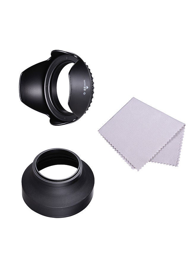 58mm Lens Hood Set with Tulip Flower Lens Hood + Collapsible Rubber Lens Hood + Lens Cleaning Cloth Replacement for Canon EOS 700D 650D 600D Rebel T5i T4i T3i T3