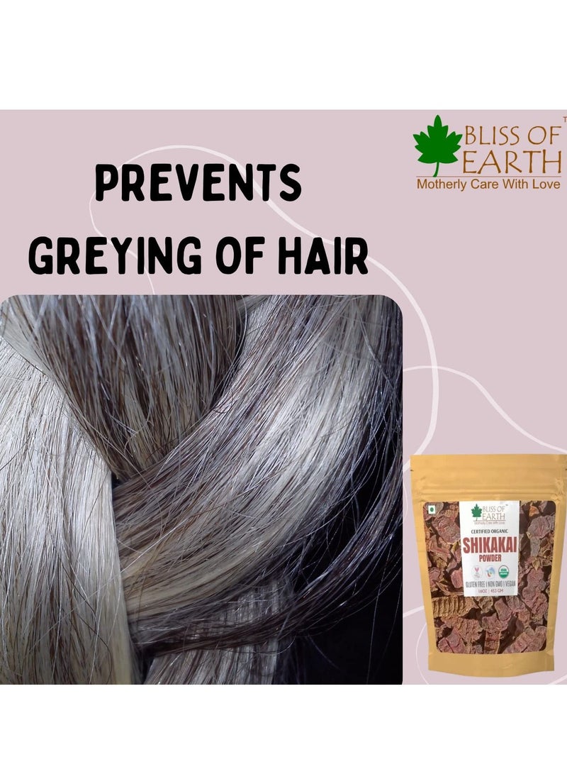 Bliss of Earth 100% Pure & Natural Shikakai Powder 453GM Acacia Concina Gorgeous hair Naturally Traditional Hair Cleanser & Conditioner Complete Hair Care