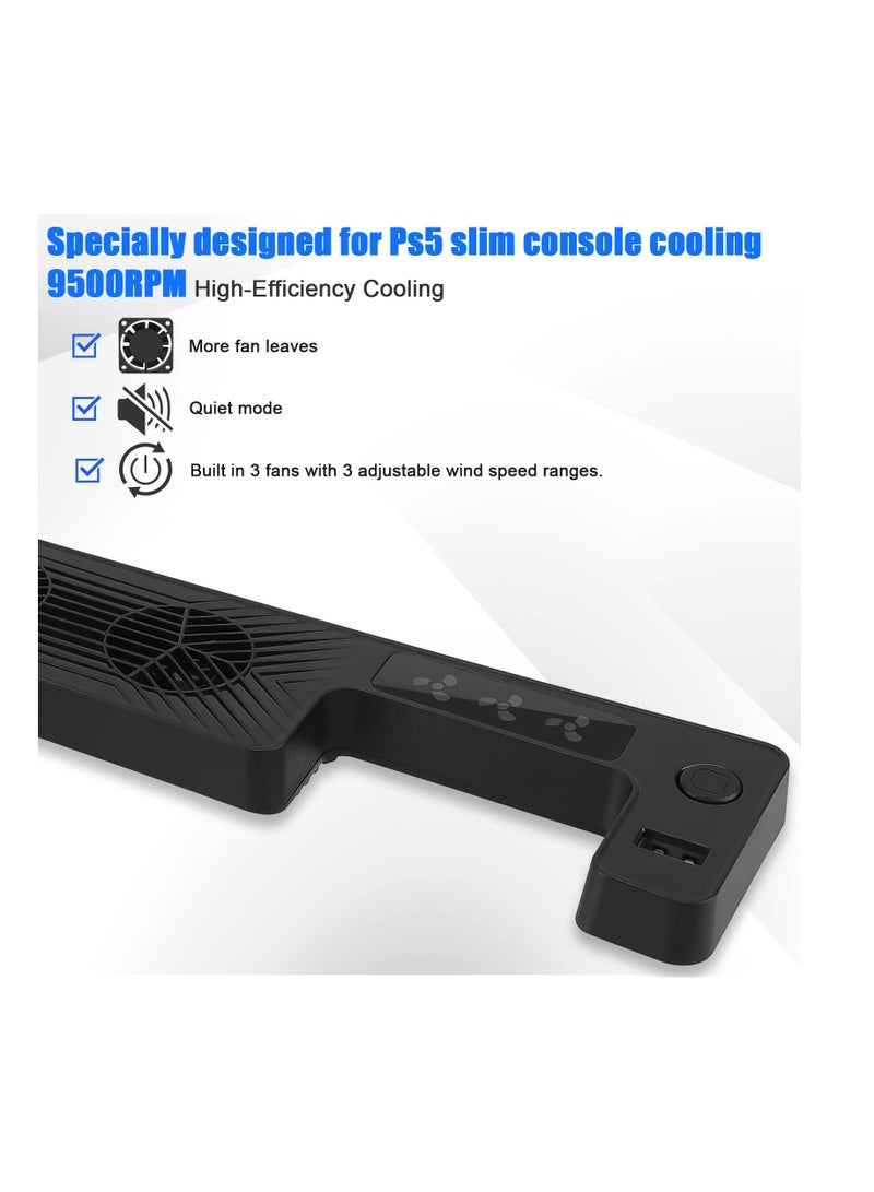 XICEN PS5 Slim Cooling Fan, New Playstation 5 Slim Console Accessories Cooler with USB Port and 3 Adjustable Quiet 9500-Speed Fans, Cool LED Light for PS5 Slim Digital/Disc Edition System