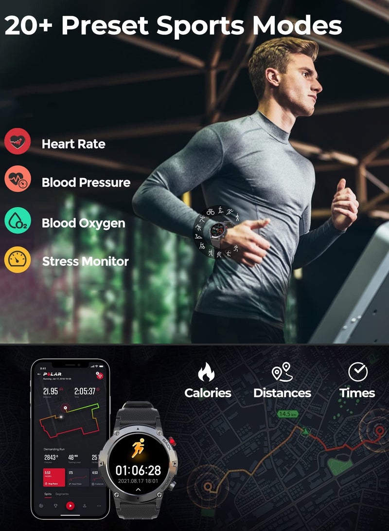 Smart Watch for Men, Fitness Smartwatch with Bluetooth Call, IP68 Waterproof, Heart Rate Monitor, Sleep Tracker, and 20+ Sports Modes for Android and iOS