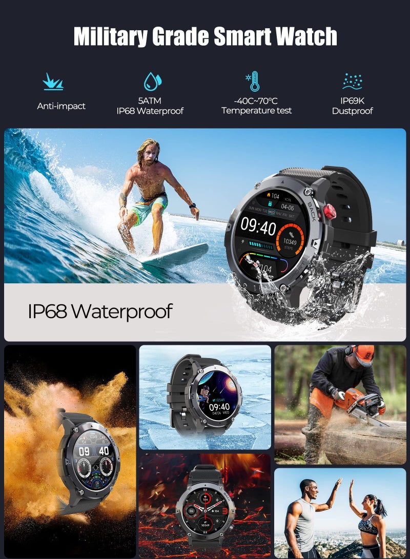 Smart Watch for Men, Fitness Smartwatch with Bluetooth Call, IP68 Waterproof, Heart Rate Monitor, Sleep Tracker, and 20+ Sports Modes for Android and iOS