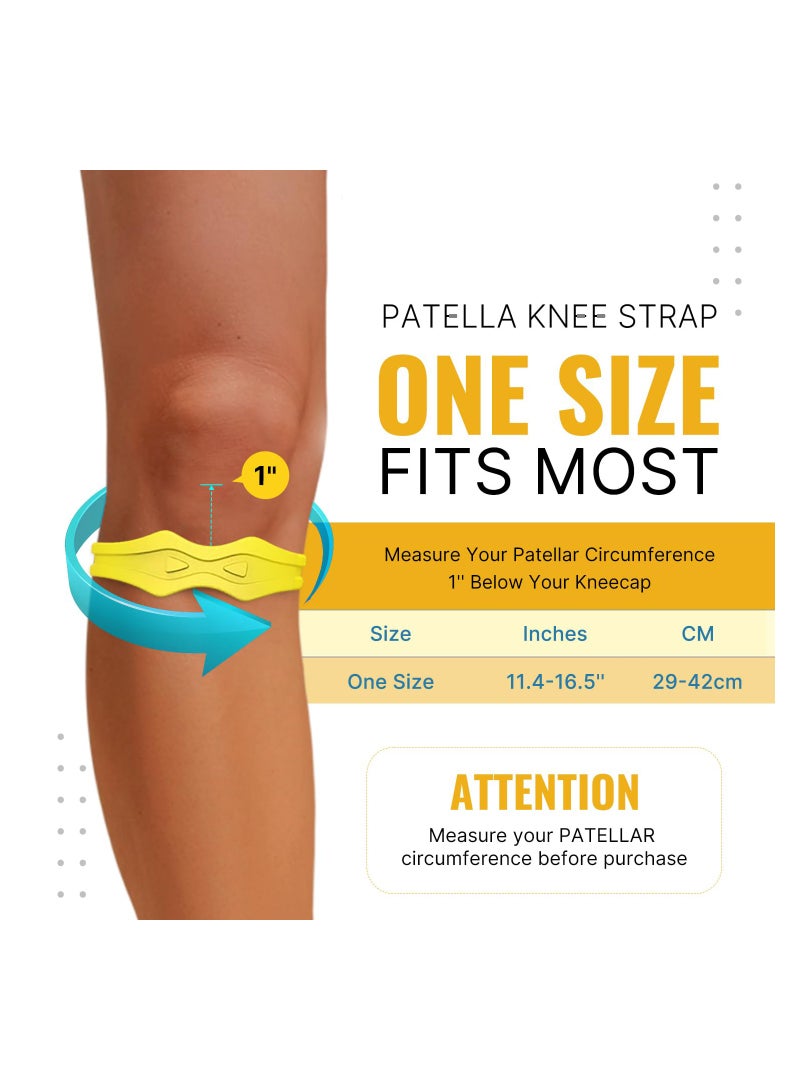 Knee Strap Patella Support Knee Band for Patellar Tendon Pain Relief - Knee Brace for Tendonitis Jumpers Running Sports Basketball Men Women 2 Packs (Yellow)