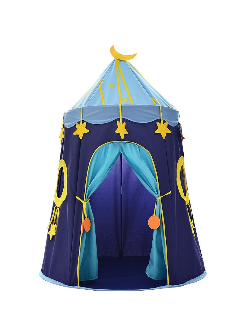 Children's tent game house, indoor home castle, small house boy baby, yurt toy house, star lights, colorful flags, Blue Fantasy Castle Play Tent , Indoor and Outdoor Activities