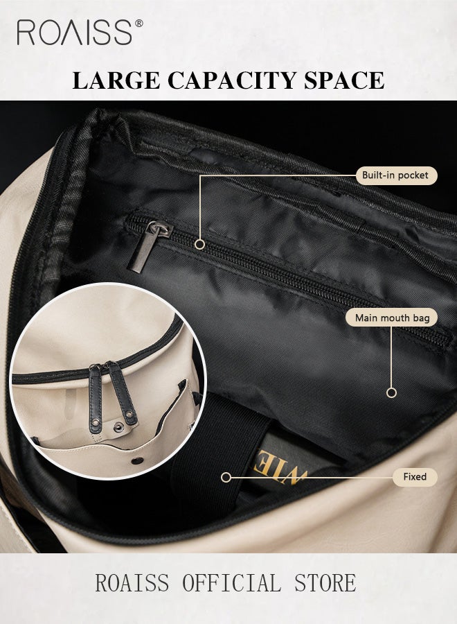 Large Capacity PU Leather Backpack for Men and Women with Drawstring Cuff Light Weight Travel Bag for Business Trips and Excursions Casual Laptop Bags Fits 15.6 Inch Notebook
