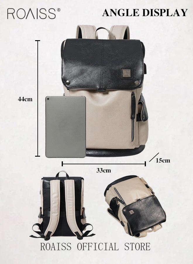 Large Capacity PU Leather Backpack for Men and Women with Drawstring Cuff Light Weight Travel Bag for Business Trips and Excursions Casual Laptop Bags Fits 15.6 Inch Notebook