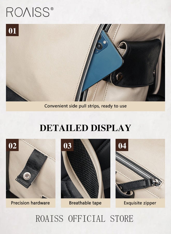 Large Capacity PU Leather Backpack for Men and Women with Drawstring Cuff Light Weight Travel Bag for Business Trips and Excursions Casual Laptop Bags Fits 15.6 Inch Notebook