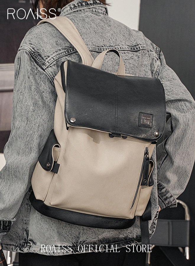 Large Capacity PU Leather Backpack for Men and Women with Drawstring Cuff Light Weight Travel Bag for Business Trips and Excursions Casual Laptop Bags Fits 15.6 Inch Notebook