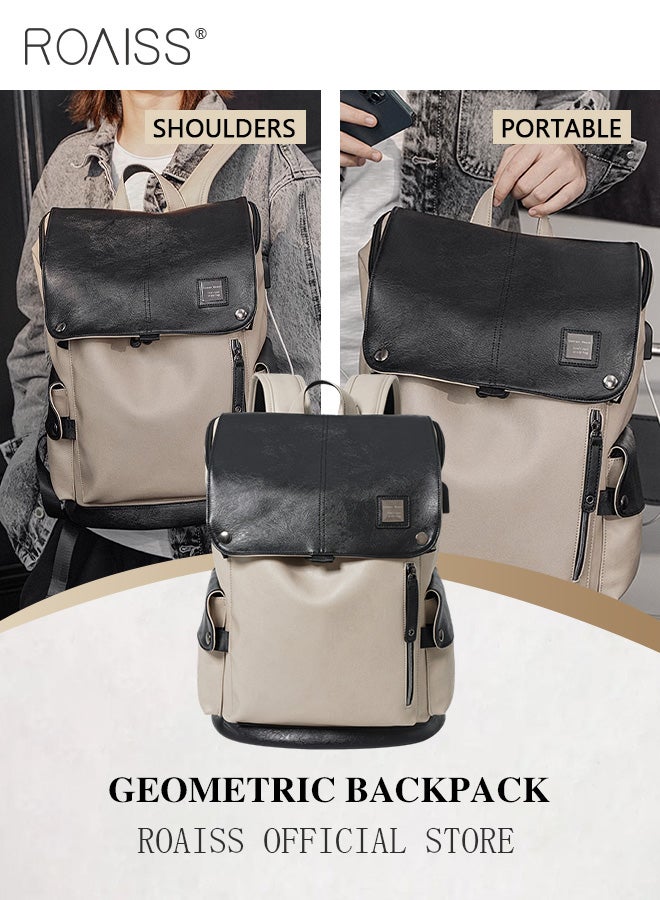 Large Capacity PU Leather Backpack for Men and Women with Drawstring Cuff Light Weight Travel Bag for Business Trips and Excursions Casual Laptop Bags Fits 15.6 Inch Notebook