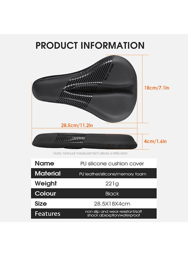 Anti-slip Bike Saddle Cover Soft Silicone Padded Bicycle Seat Cover Bike Seat Cushion Pad for Mountain Road Bike Outdoor Cycling