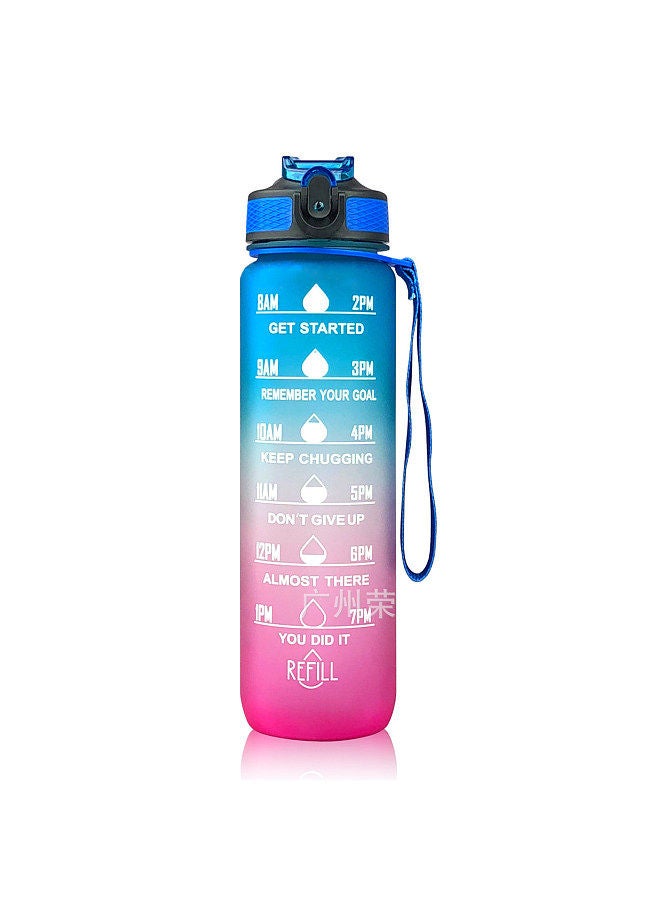 1L Motivational Water Bottle with Straw and Time Marker Leakproof Flip Top Sports Bottle for Fitness Gym Workout Running Cycling Blue&Purple