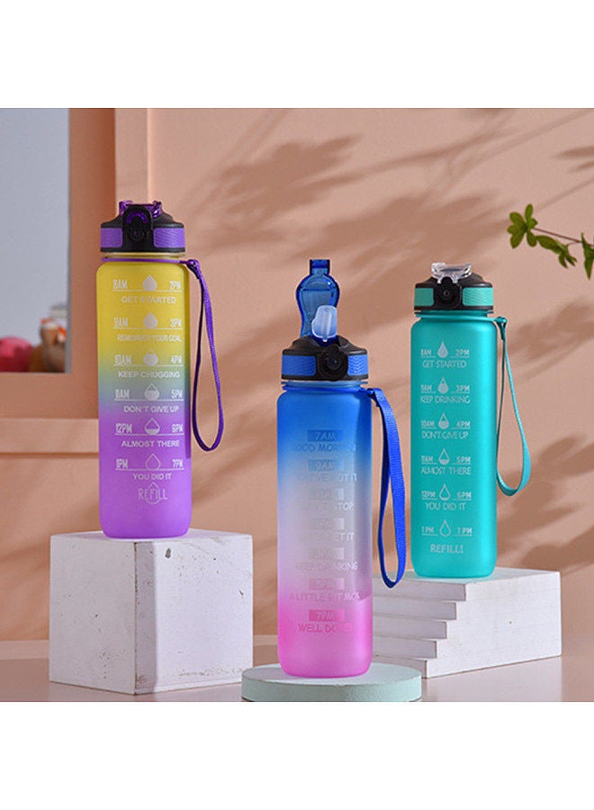 1L Motivational Water Bottle with Straw and Time Marker Leakproof Flip Top Sports Bottle for Fitness Gym Workout Running Cycling Blue&Purple