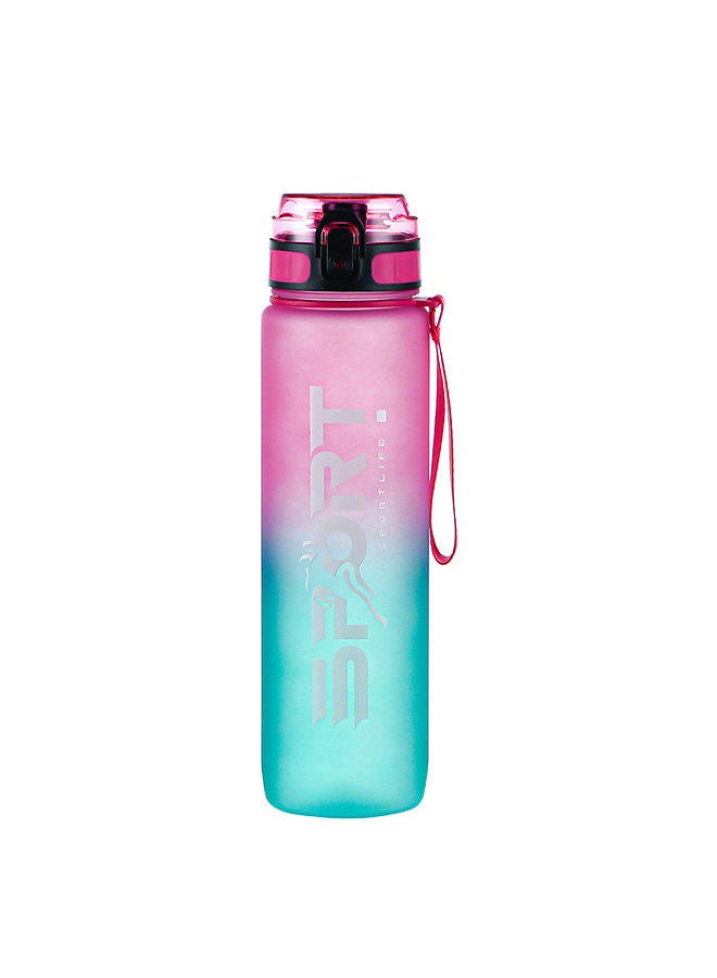 Sports Water Bottle with Straw Camping Hiking Exercise Water Bottle Outdoor Plastics Bottle Large Capacity Drinkware with Carrying Rope 800ml Pink Green