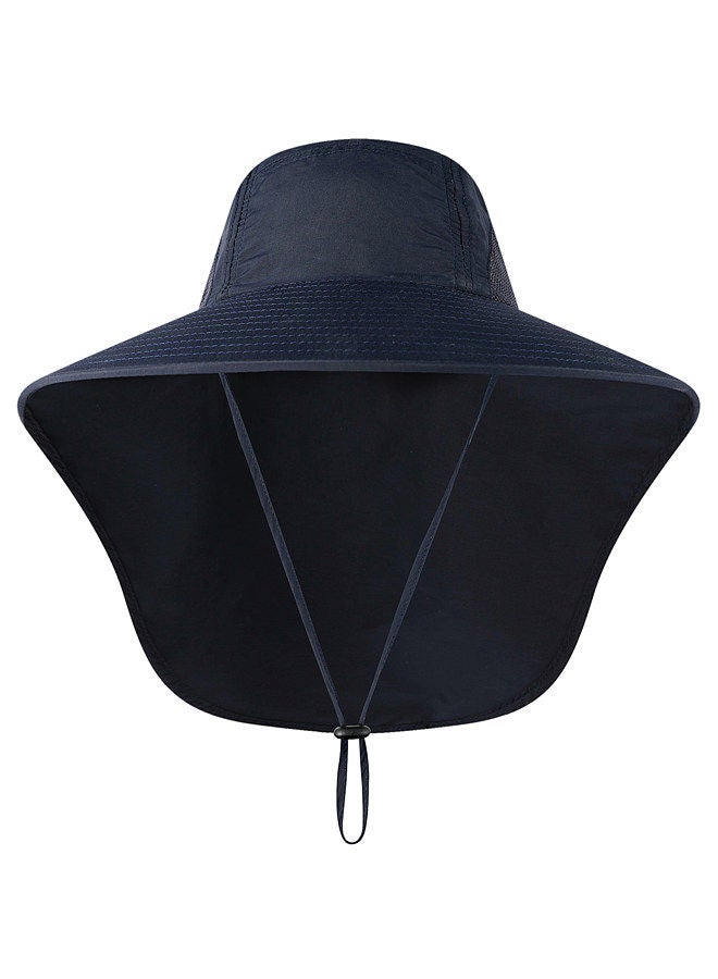 Fishing Cap Wide Brim Sun Hat with Neck Flap for Travel Camping Hiking Boating Dark Blue
