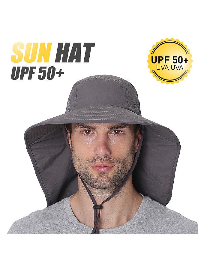 Fishing Cap Wide Brim Sun Hat with Neck Flap for Travel Camping Hiking Boating Khaki