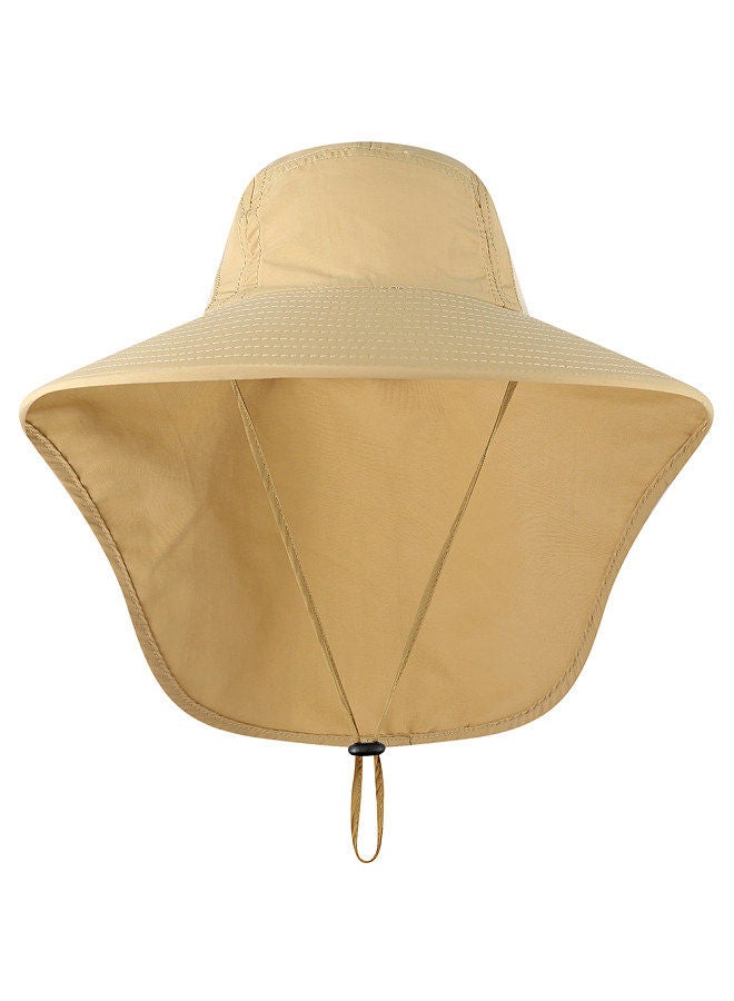 Fishing Cap Wide Brim Sun Hat with Neck Flap for Travel Camping Hiking Boating Khaki