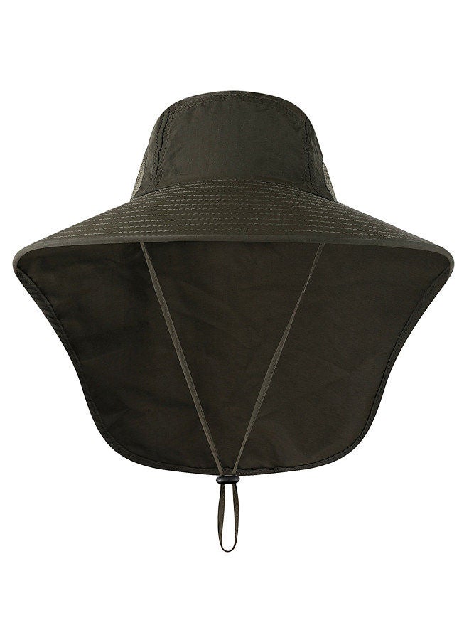 Fishing Cap Wide Brim Sun Hat with Neck Flap for Travel Camping Hiking Boating Green