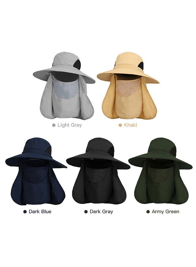 Outdoor UV Protection Sun Hat Fishing Hat with Face Cover and Neck Flap for Men and Women Hiking Climbing Gardening Green