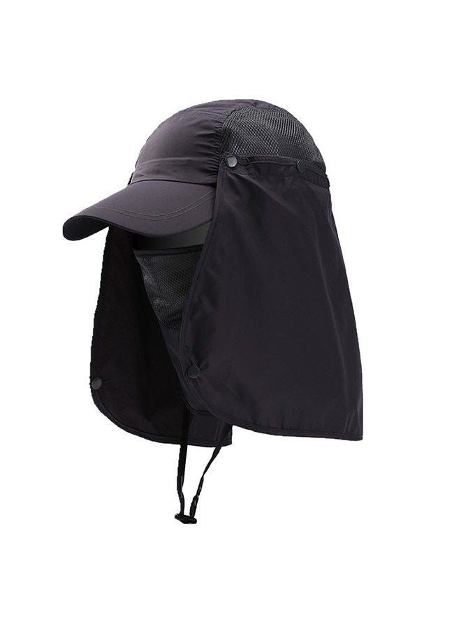 Outdoor Sport Hiking Visor Hat UV Guard Face Neck Cover Fishing Sun Protection Cap Dark Gray