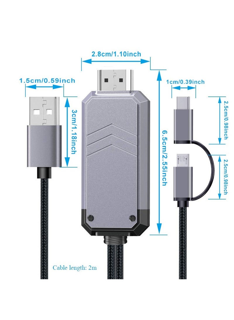 SYOSI Micro USB to HDMI Adapter, 2-in-1 Type C and Micro USB to HDMI Cable for iPhone & Android, 1080P Video Digital Converter for HDTV/Monitor/Projector, AV Video Adapter Cable