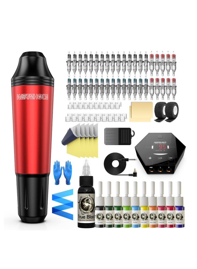 Rotary Tattoo Machine Set Tattoo Pen Set Tattoo Kit for Beginners Red