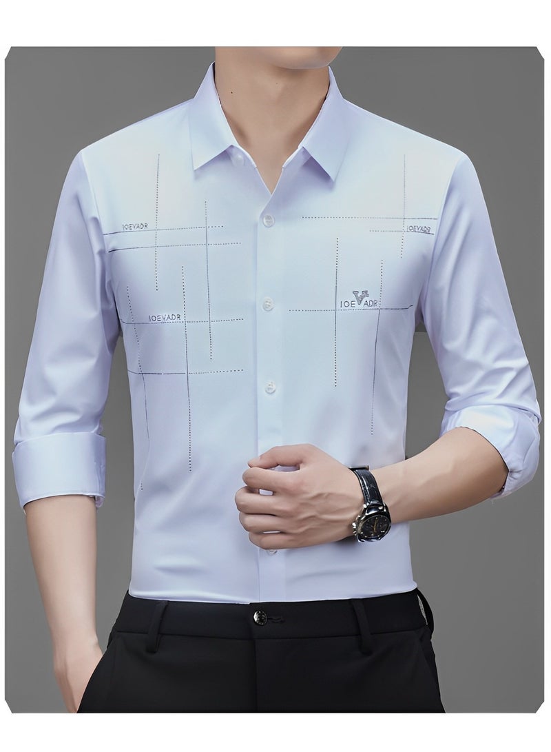 Men's Business Slim Fit Shirt Official Long Sleeve Stretch Dress Shirt Wrinkle-Free Regular Fit Button Down Shirts