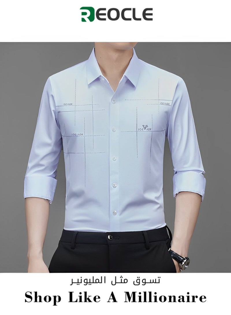 Men's Business Slim Fit Shirt Official Long Sleeve Stretch Dress Shirt Wrinkle-Free Regular Fit Button Down Shirts