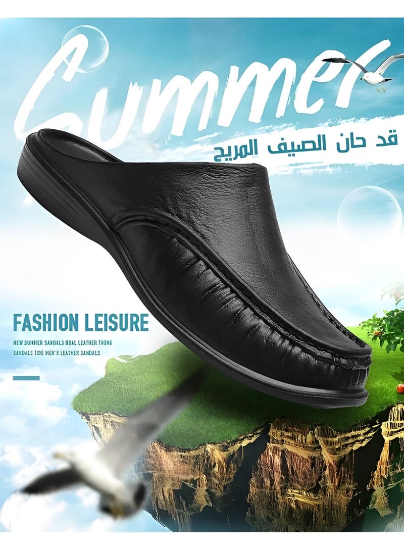 Men's Slippers Slip-On House Slippers with Anti-Skid Rubber Sole & Foot Massage Sheet Design & Cool and Breathable Material Backless Loafers for Indoor Outdoor