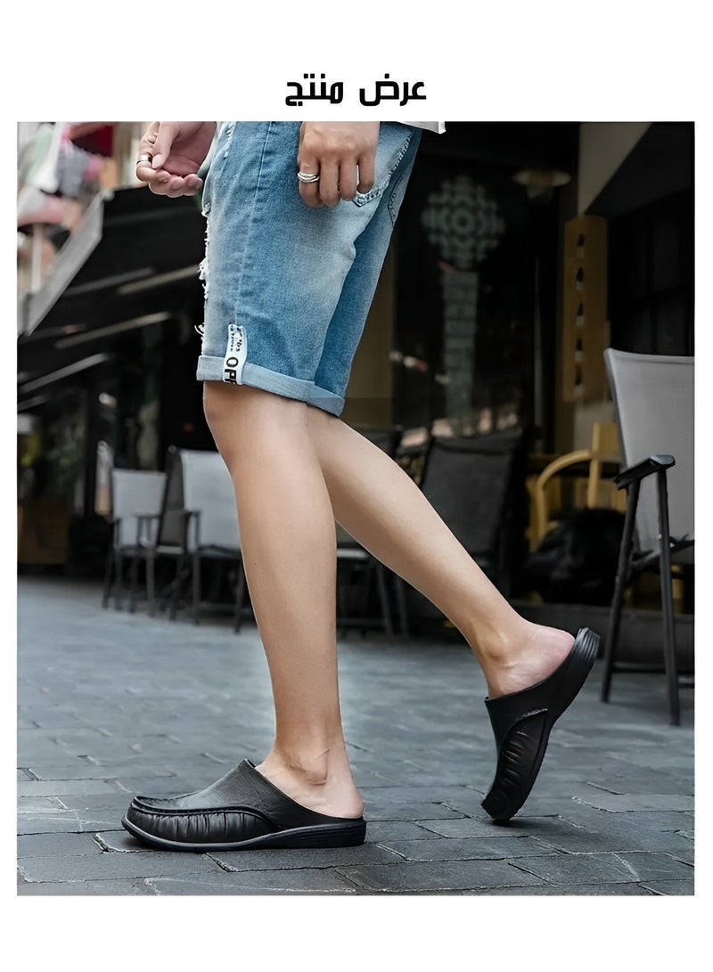 Men's Slippers Slip-On House Slippers with Anti-Skid Rubber Sole & Foot Massage Sheet Design & Cool and Breathable Material Backless Loafers for Indoor Outdoor