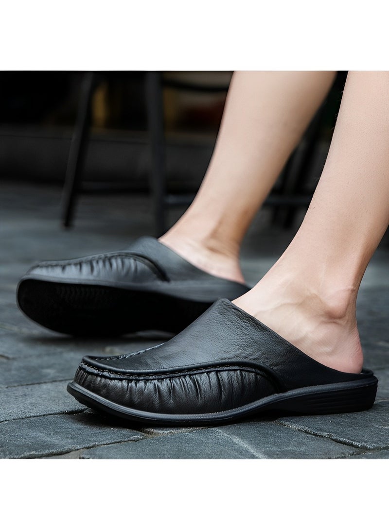 Men's Slippers Slip-On House Slippers with Anti-Skid Rubber Sole & Foot Massage Sheet Design & Cool and Breathable Material Backless Loafers for Indoor Outdoor