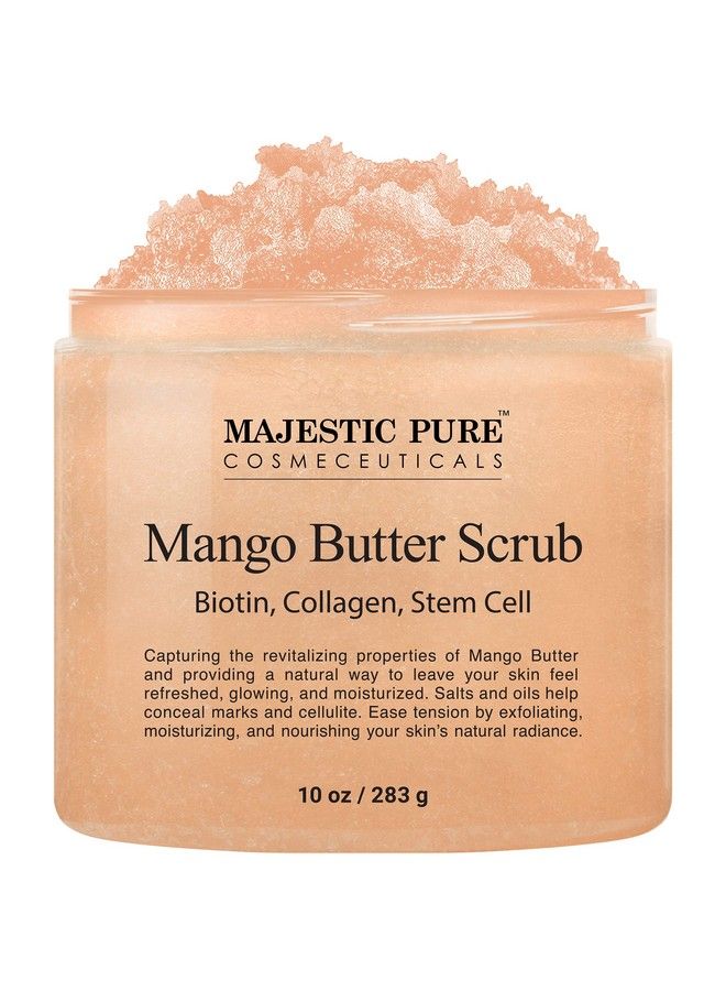 Mango Butter Body Scrub With Biotin Collagen Stem Cell Exfoliating Salt Scrub to Exfoliate and Moisturize Skin Deep Skin Cleanser Natural Skin Care for Men and Women 10 oz