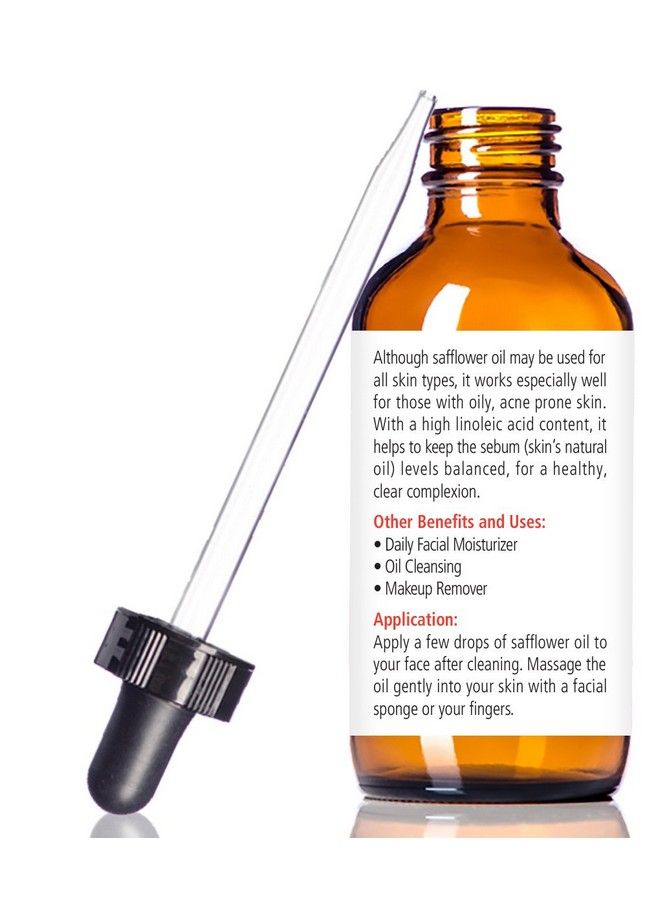 Safflower Seed Oil Face Moisturizer 4 Oz Dark Glass Bottle With Dropper : High Linoleic Facial Serum Regimen For Acne And Oily Skin : Best All Natural Breakout Skincare Treatment For Men And Women