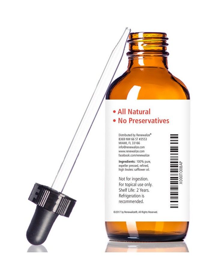 Safflower Seed Oil Face Moisturizer 4 Oz Dark Glass Bottle With Dropper : High Linoleic Facial Serum Regimen For Acne And Oily Skin : Best All Natural Breakout Skincare Treatment For Men And Women