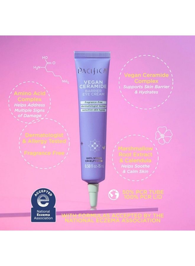 Beauty 100% Vegan Ceramide Barrier Repair Under Eye Cream For Fine Lines Eczema Association Approved Safe For Sensitive Skin For Delicate Undereye Area Fragrance Free 05 Fl Oz