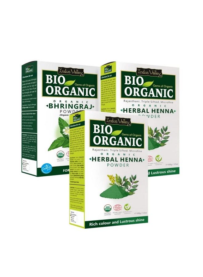 Bio Organic Natural And Pure Bhringraj Powder ; Eclipta Alba With Herbal Henna Powder Set Of 2 For Hair Care (100G*3 =300G)