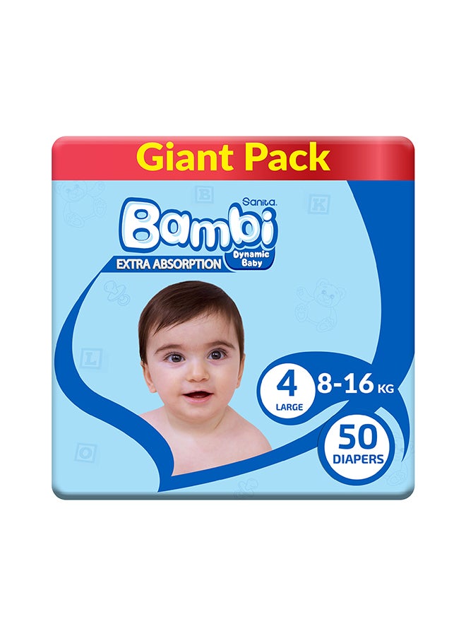 Baby Diapers Giant Pack Size 4, Large, 8-16 KG, 50 Count