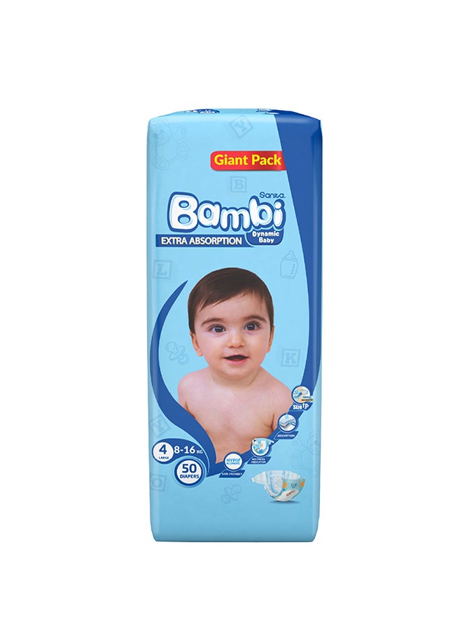 Baby Diapers Giant Pack Size 4, Large, 8-16 KG, 50 Count