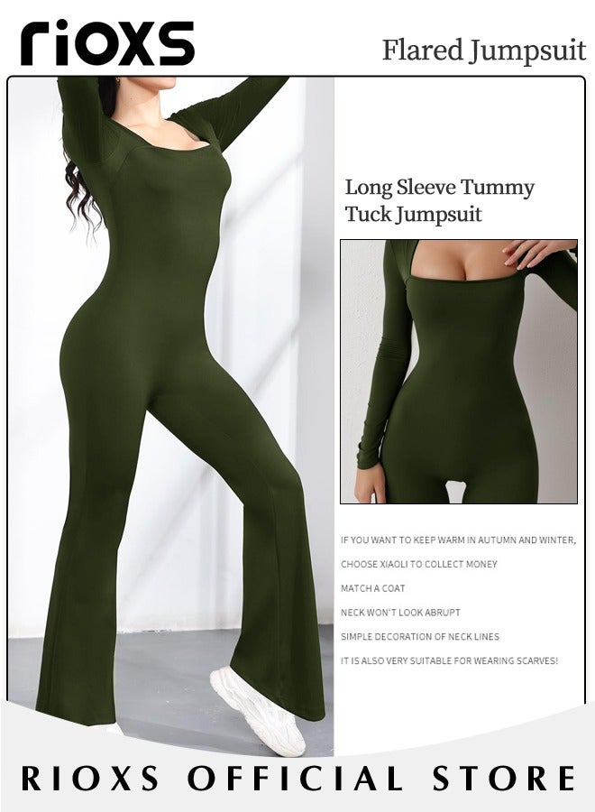 Jumpsuits For Women Long Sleeve Square Neck Leg Full Length Romper Playsuit Women's Body Suits Ladies Jumpsuit