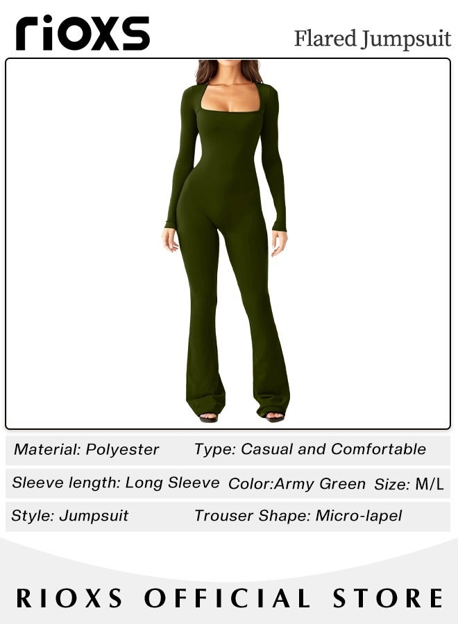 Jumpsuits For Women Long Sleeve Square Neck Leg Full Length Romper Playsuit Women's Body Suits Ladies Jumpsuit