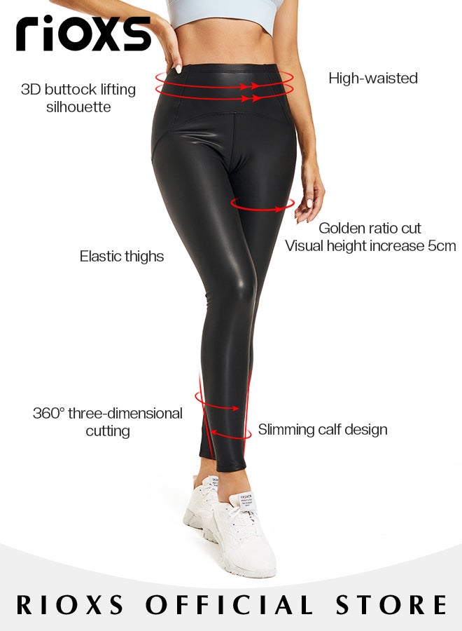 Women's Faux Leather Leggings High Waisted Stretch Leather Pants Pleather Tights for Women